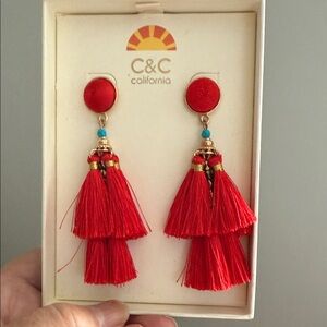 C&C California Red and Gold Tassel Earrings